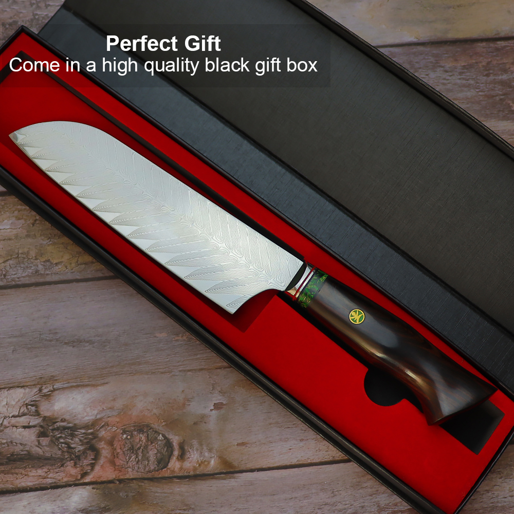 Japanese Damascus Santoku Knife 7" With Gift Box