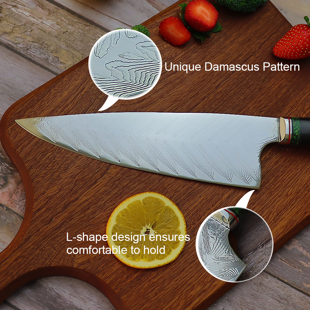 8.5" Professional Chef's Knife, Unique Damascus Pattern