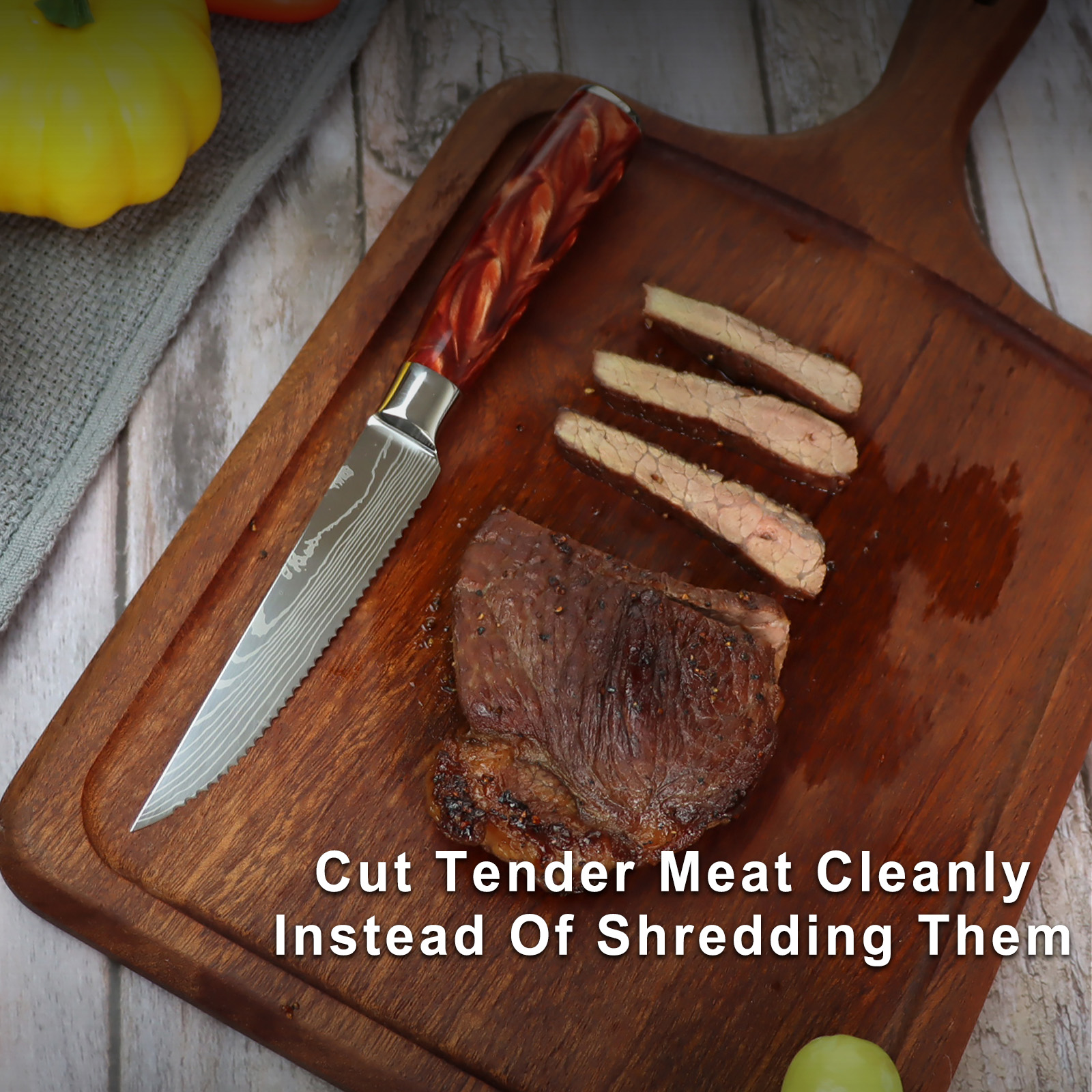 8 Piece Stainless Steel Steak Knife Set - Red Resin Handle