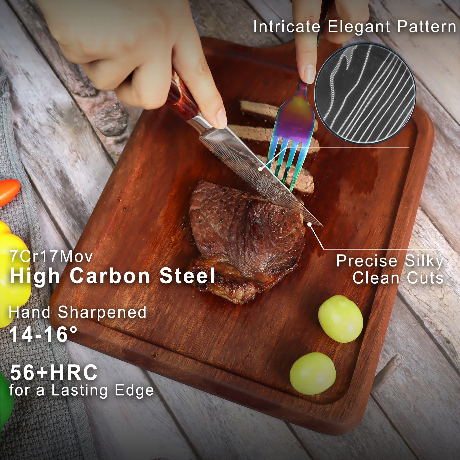 8 Piece Stainless Steel Steak Knife Set - Red Resin Handle