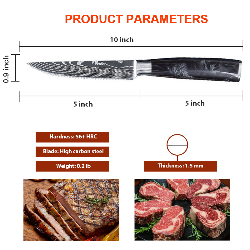 8 Piece Steak Knife Set - Black Resin Handle