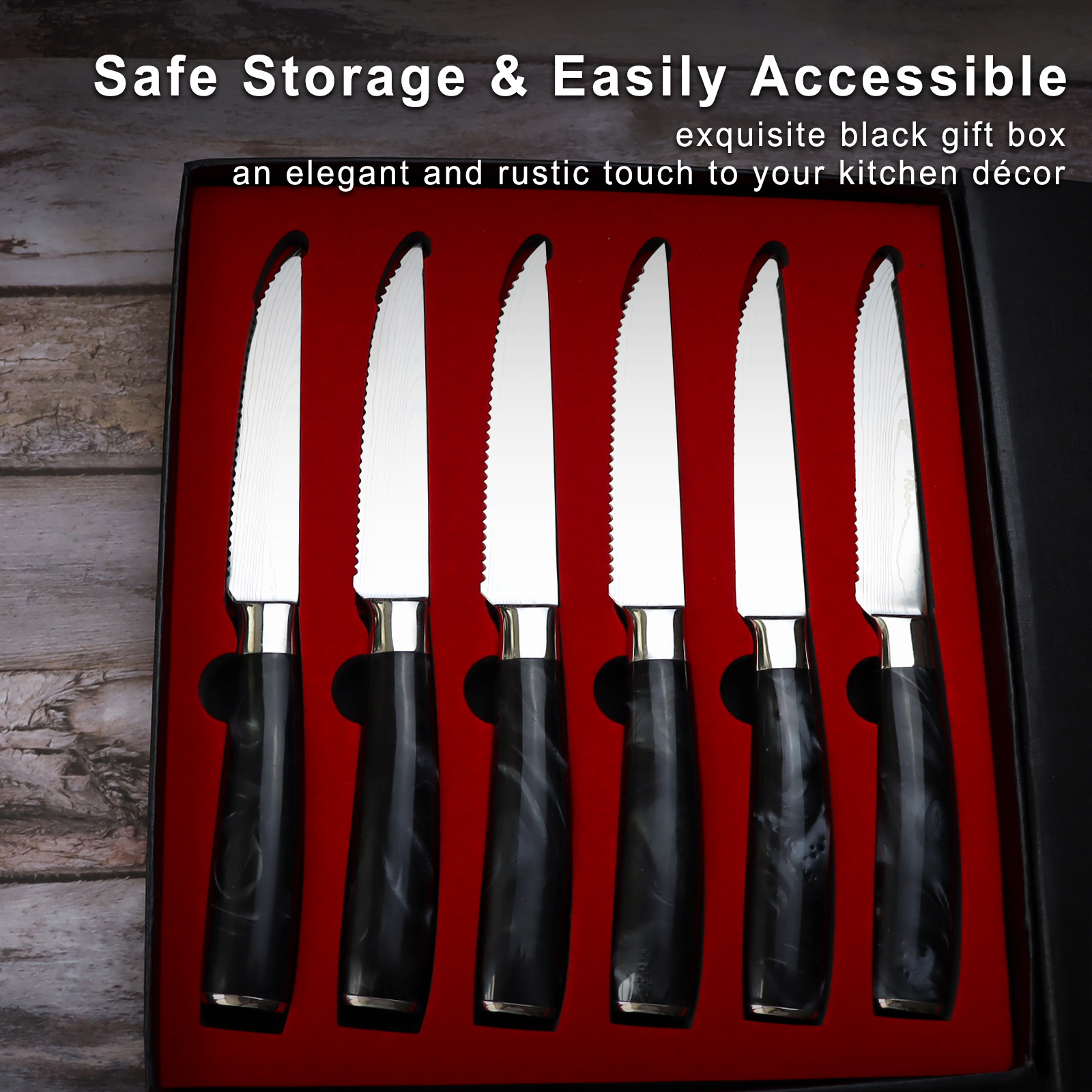 8 Piece Steak Knife Set - Black Resin Handle