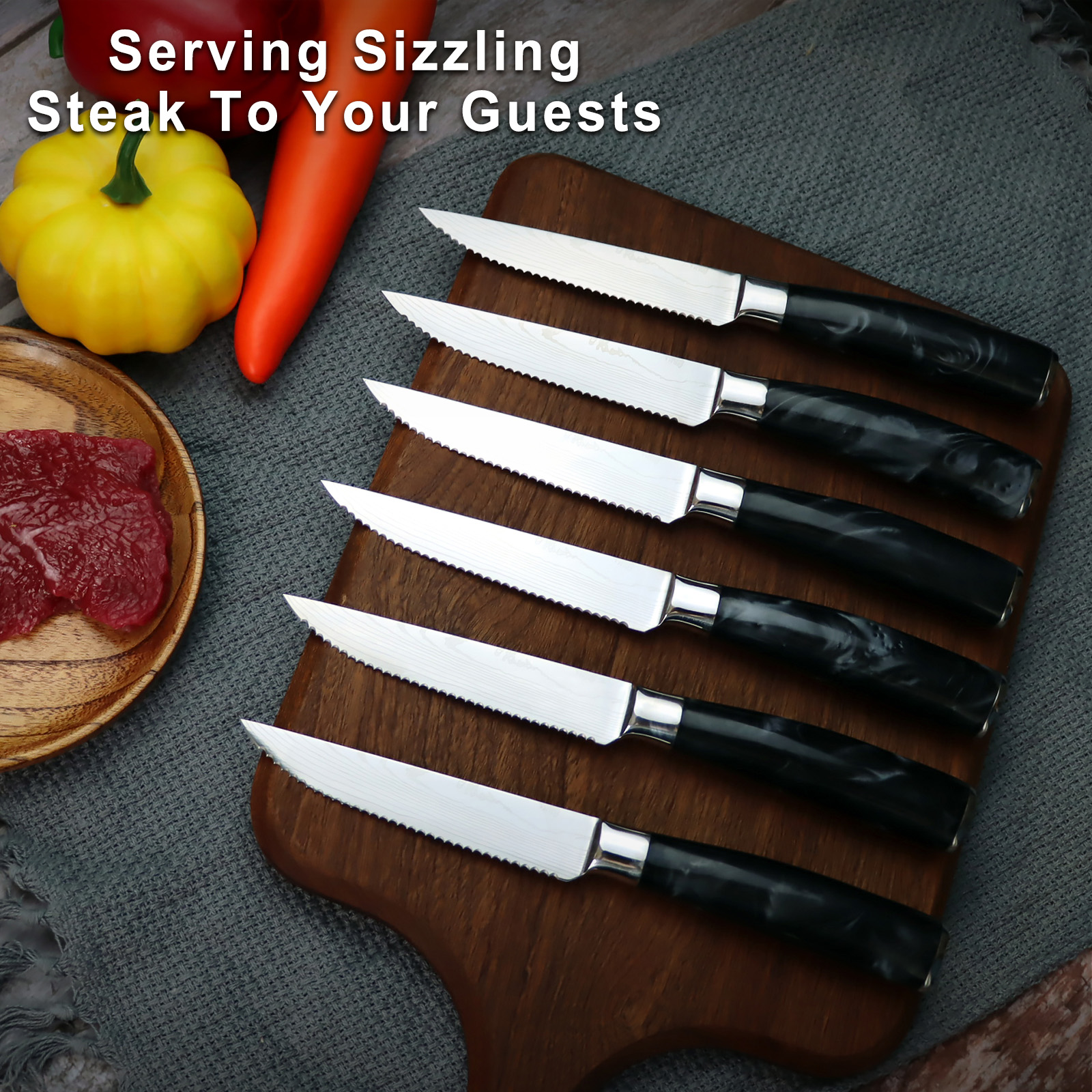 8 Piece Steak Knife Set - Black Resin Handle