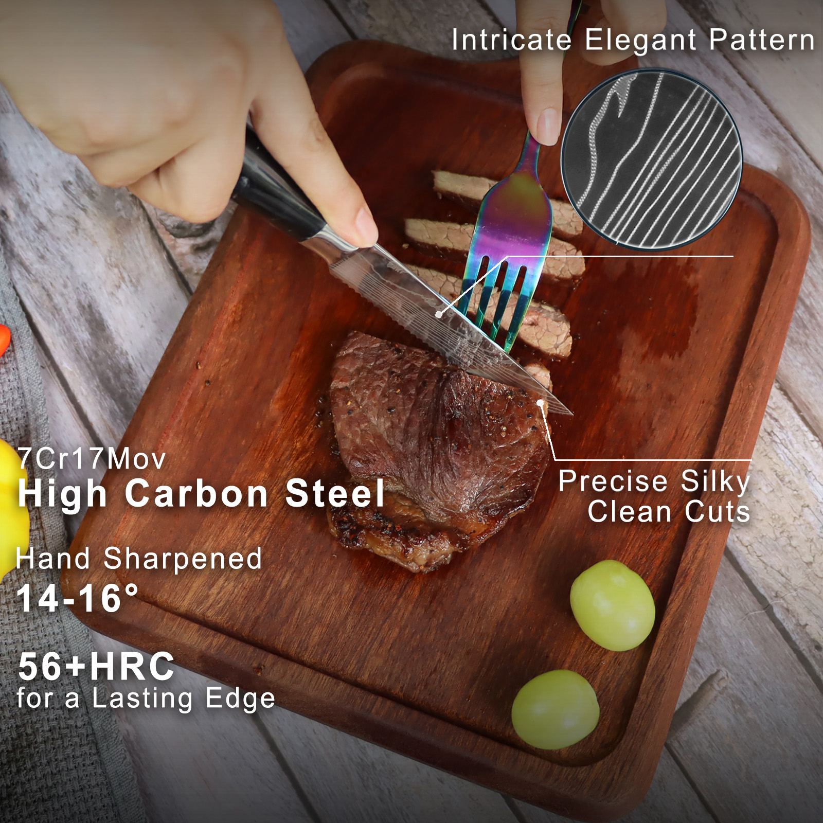 8 Piece Steak Knife Set - Black Resin Handle