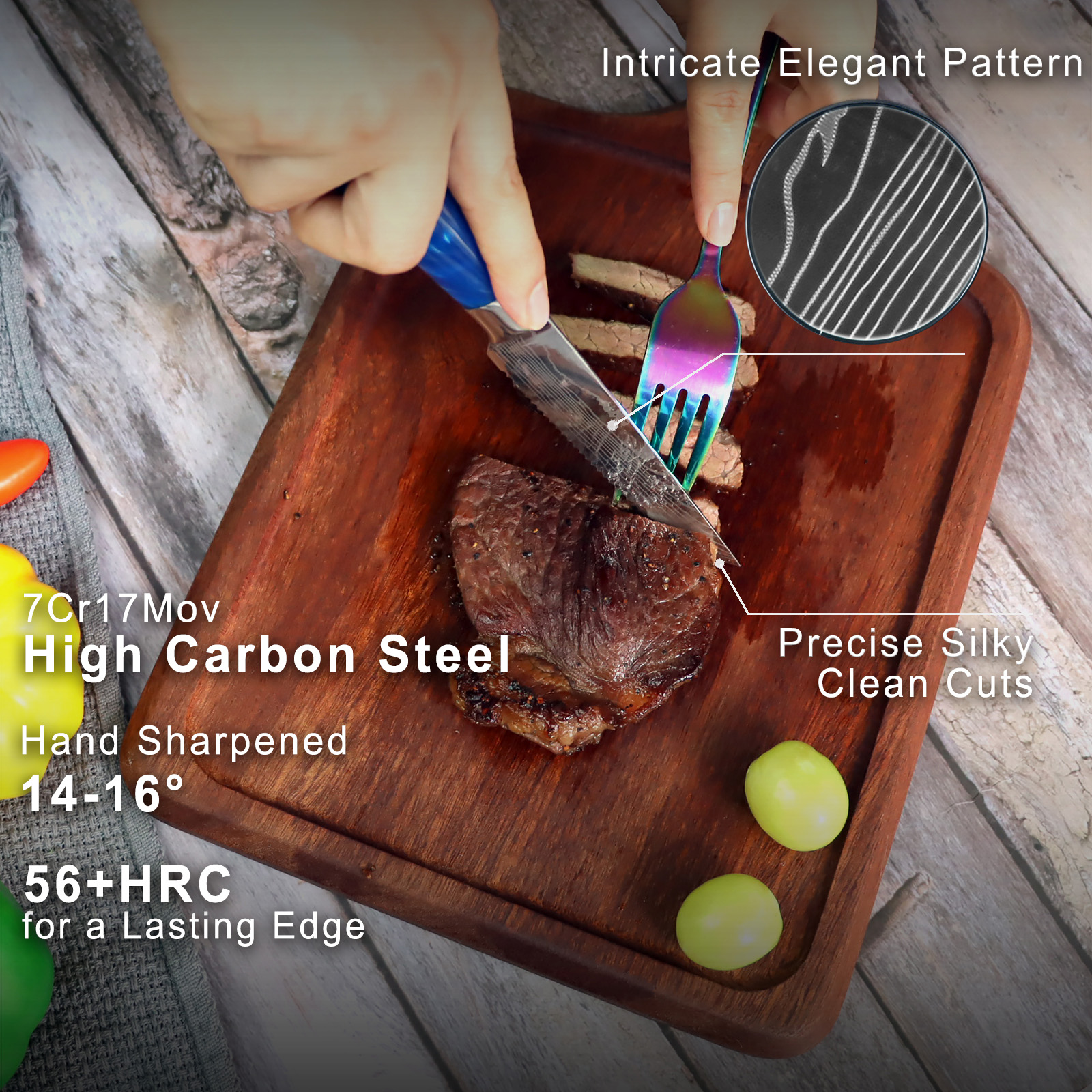 6 Piece Steak Knife Set - Blue Resin Handle