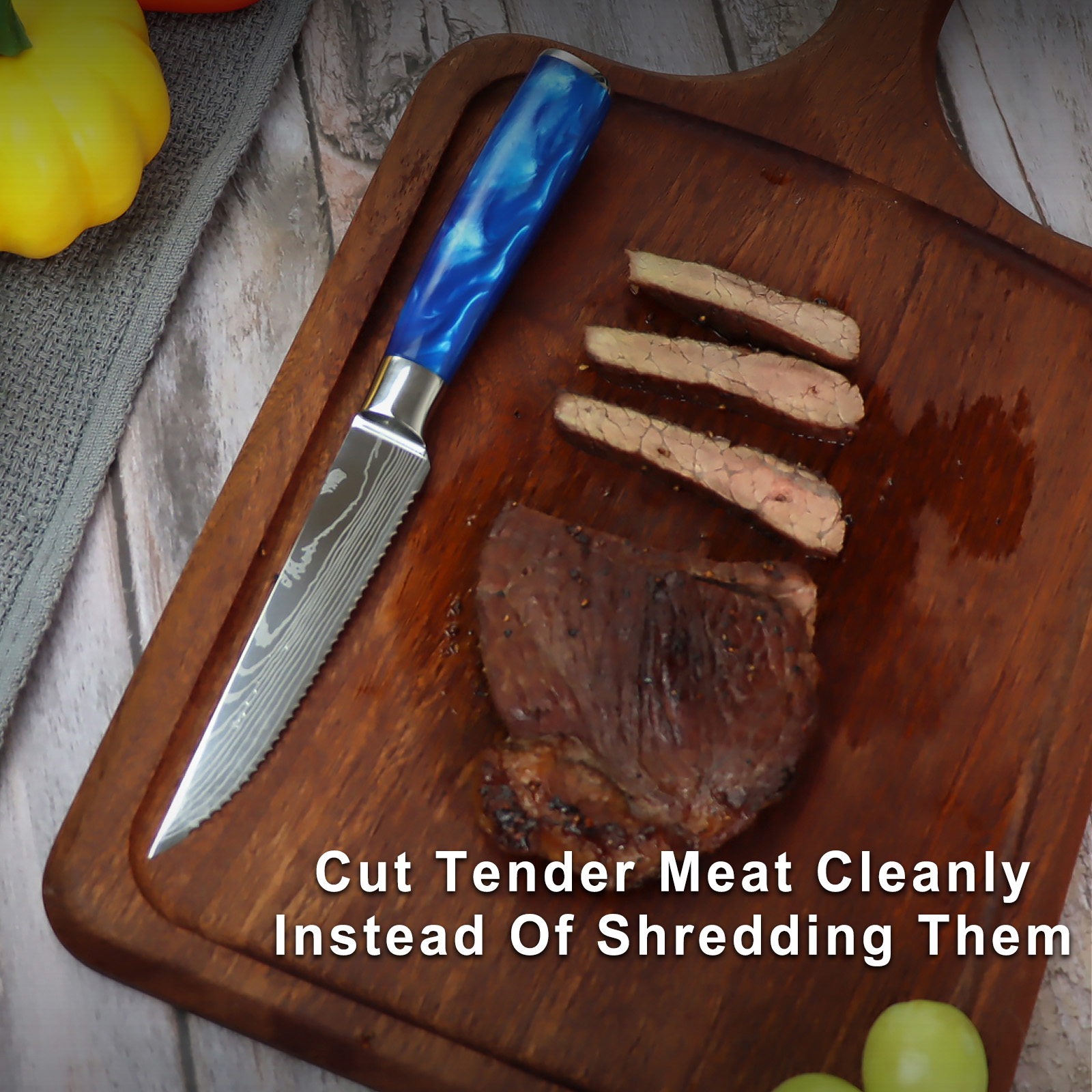 8 Piece Steak Knife Set - Blue Resin Handle