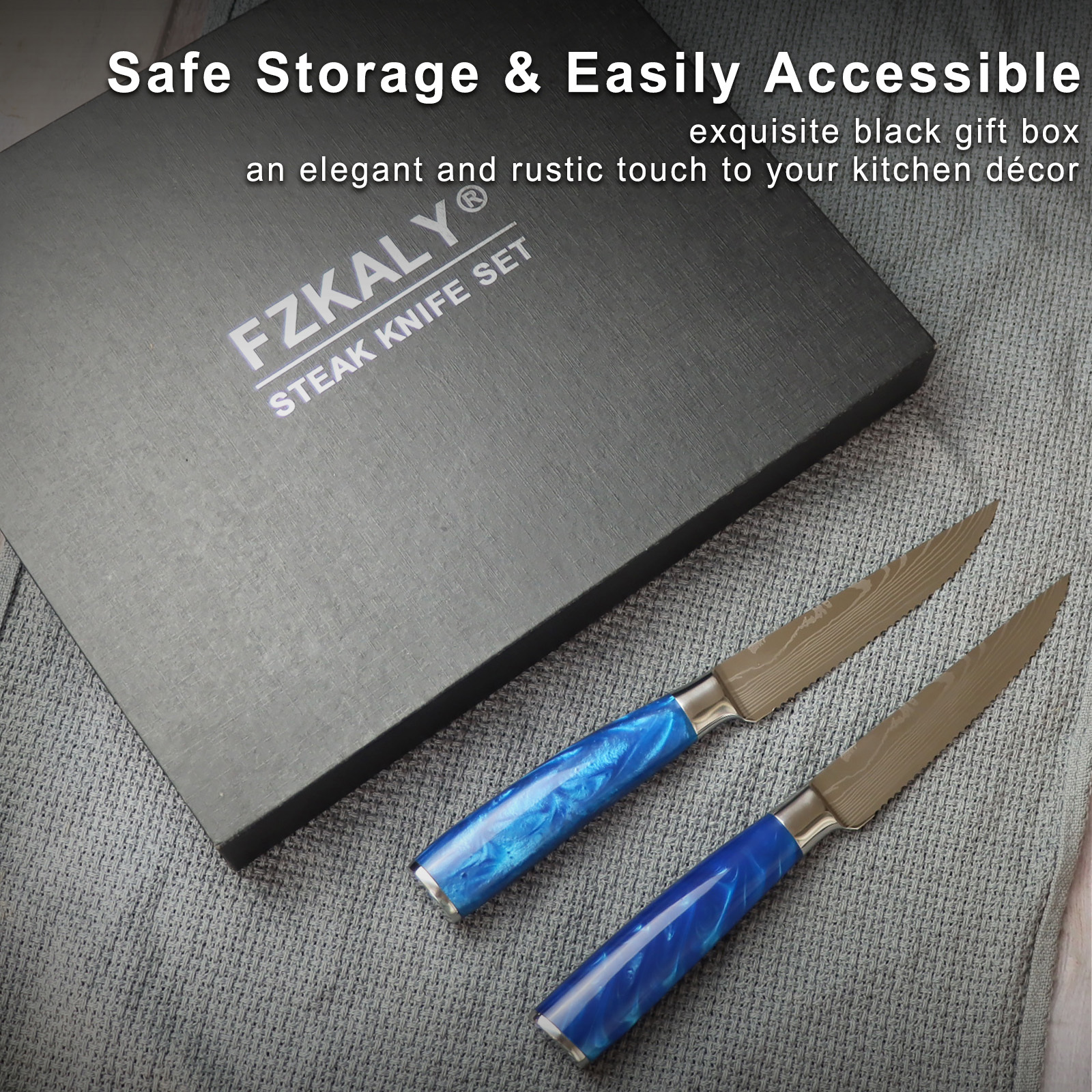  6 Piece Steak Knife Set With Blue Resin Handle