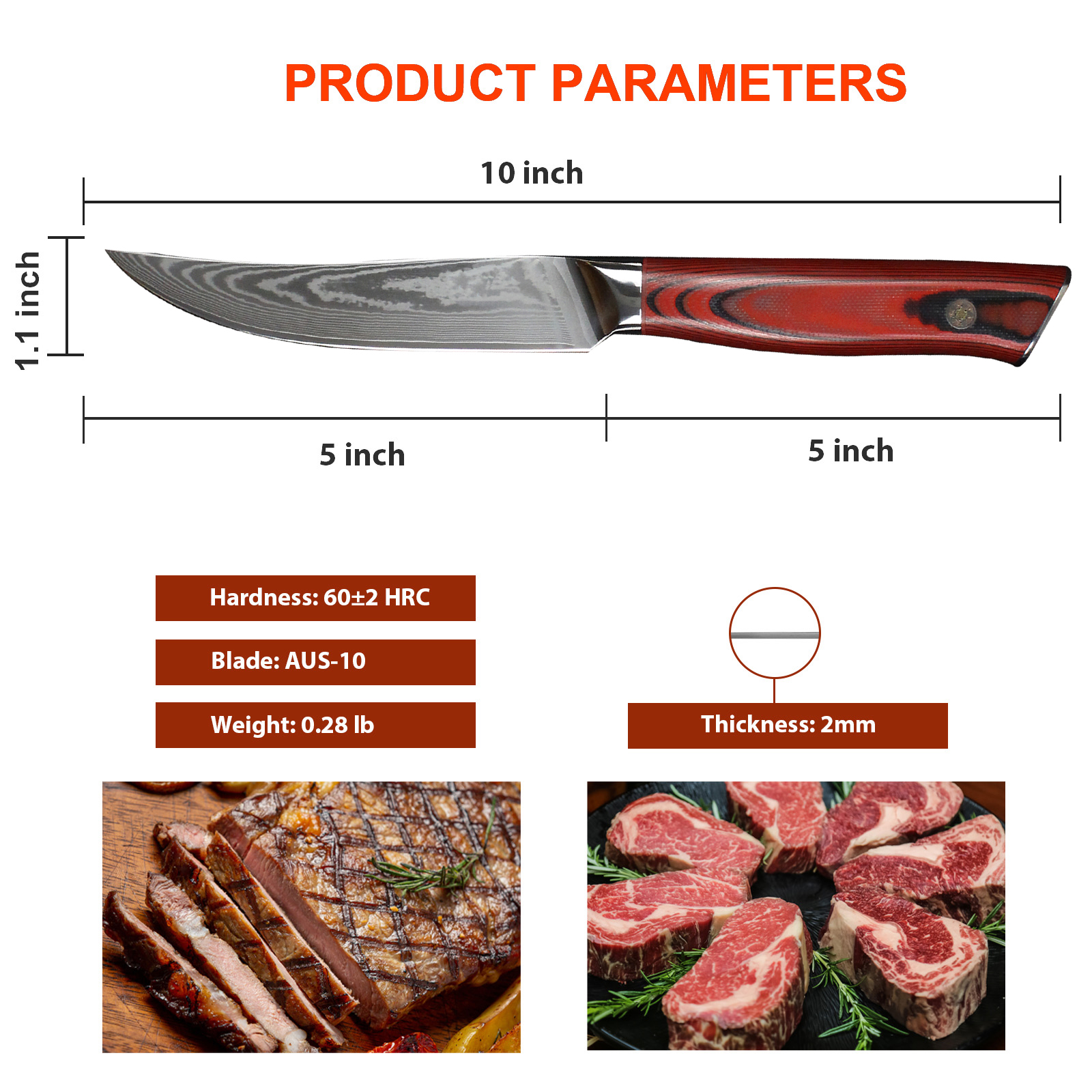 Straight Edge Steak Knife Set of 4 - Dimension