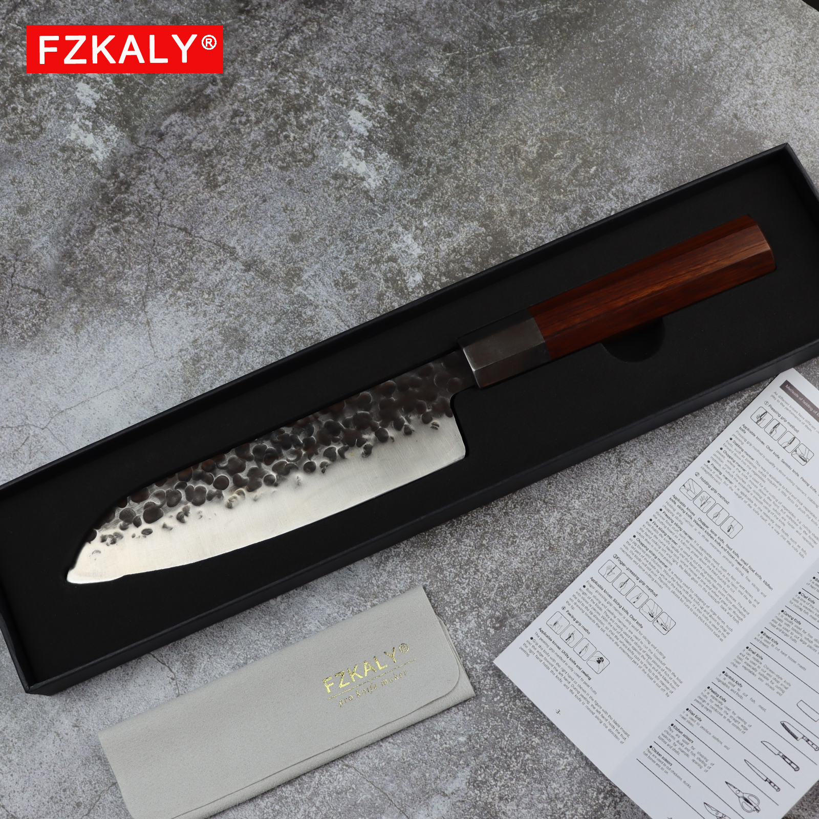 Fzkaly Hand Forged Santoku Knife with Gift Box