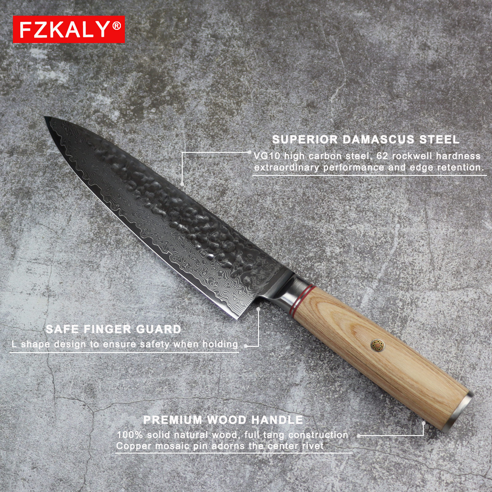 Fzkaly Damascus Steel Chef's Knife 8"