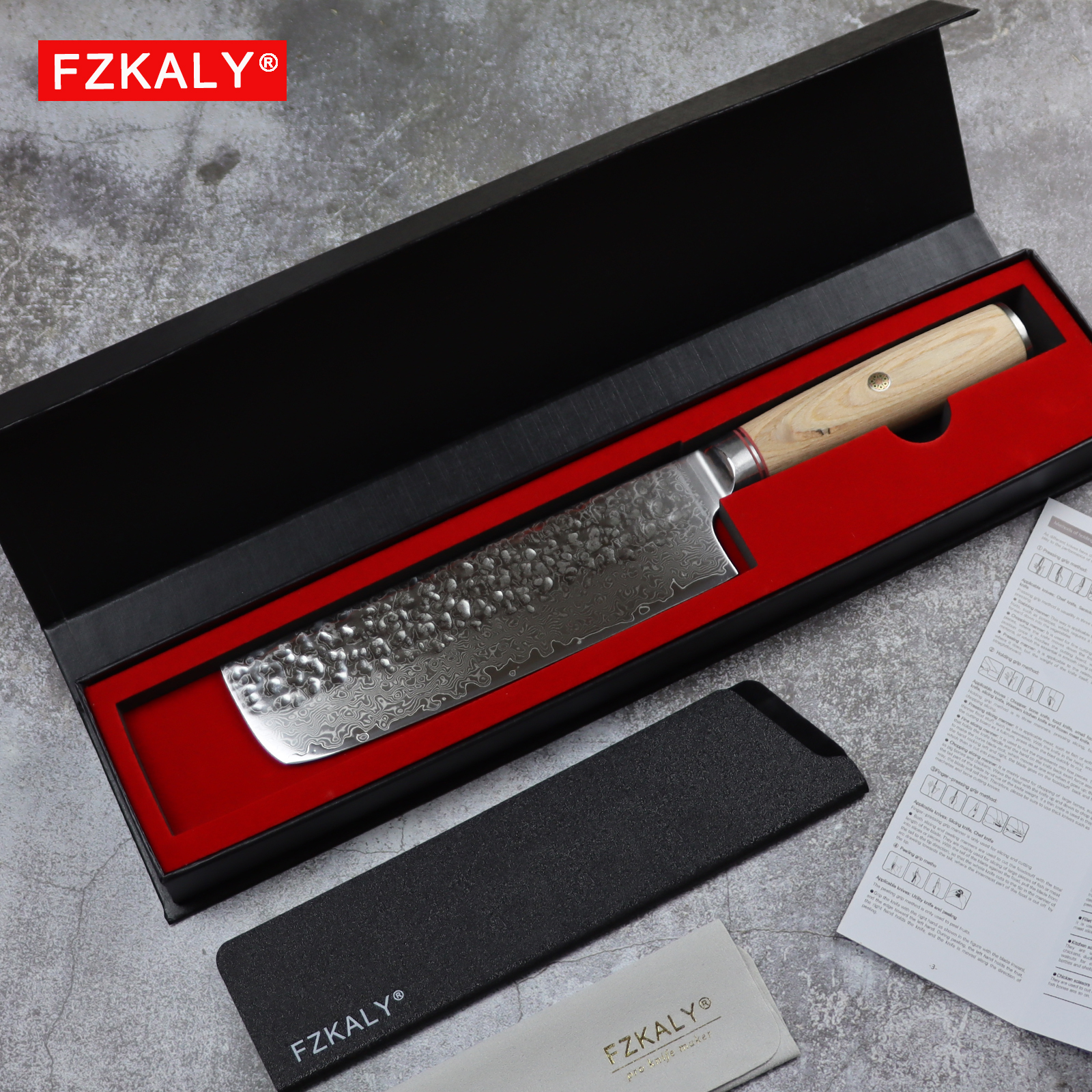 Fzkaly Damascus Nakiri Knife with Gift Box