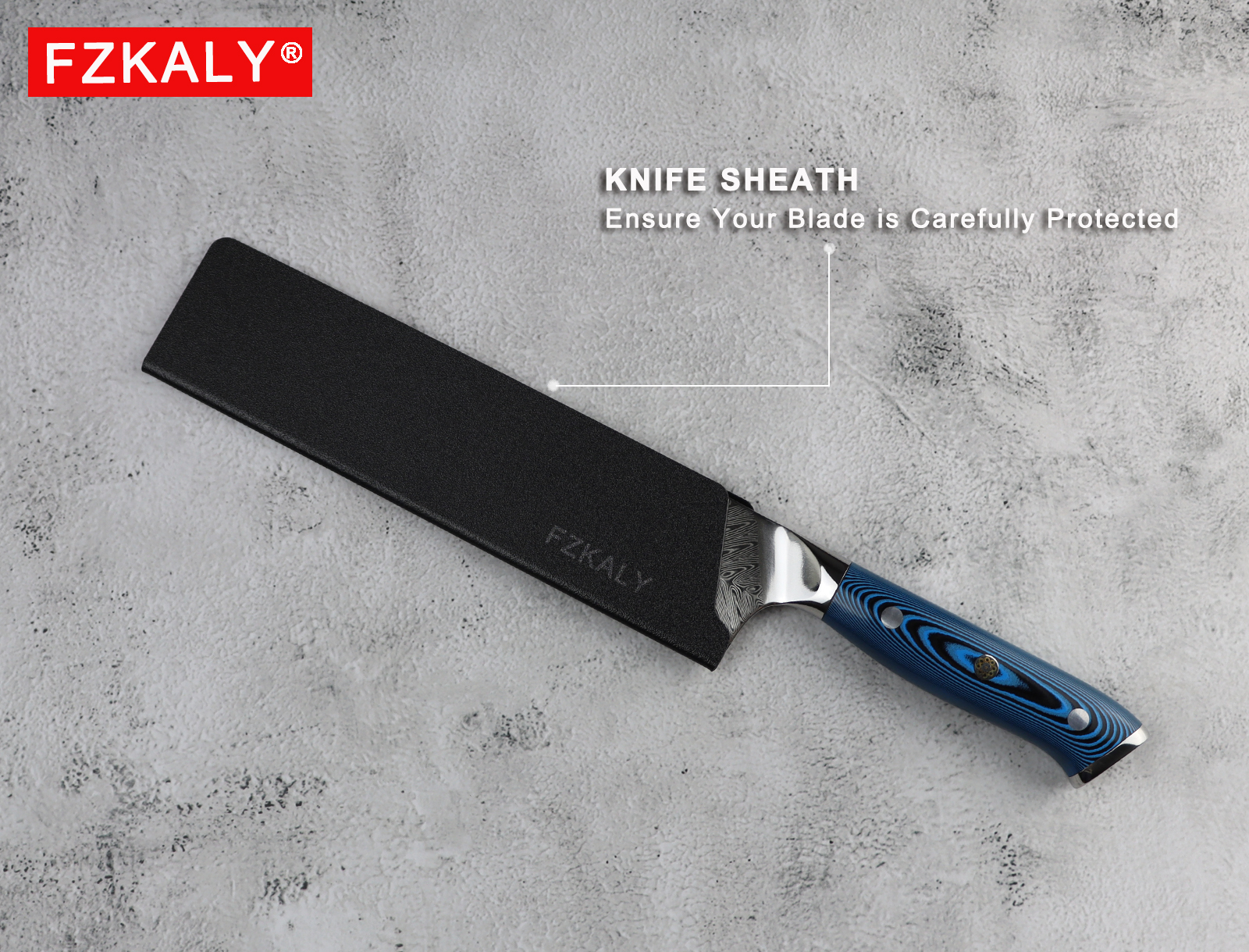 Fzkaly 7 inch Damascus Santoku Knife - Knife Sheath