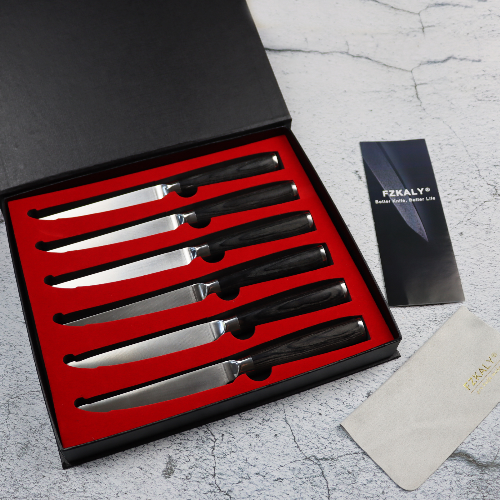Fzkaly 6-Piece Stainless Steel Steak Knife Set With Gift Box