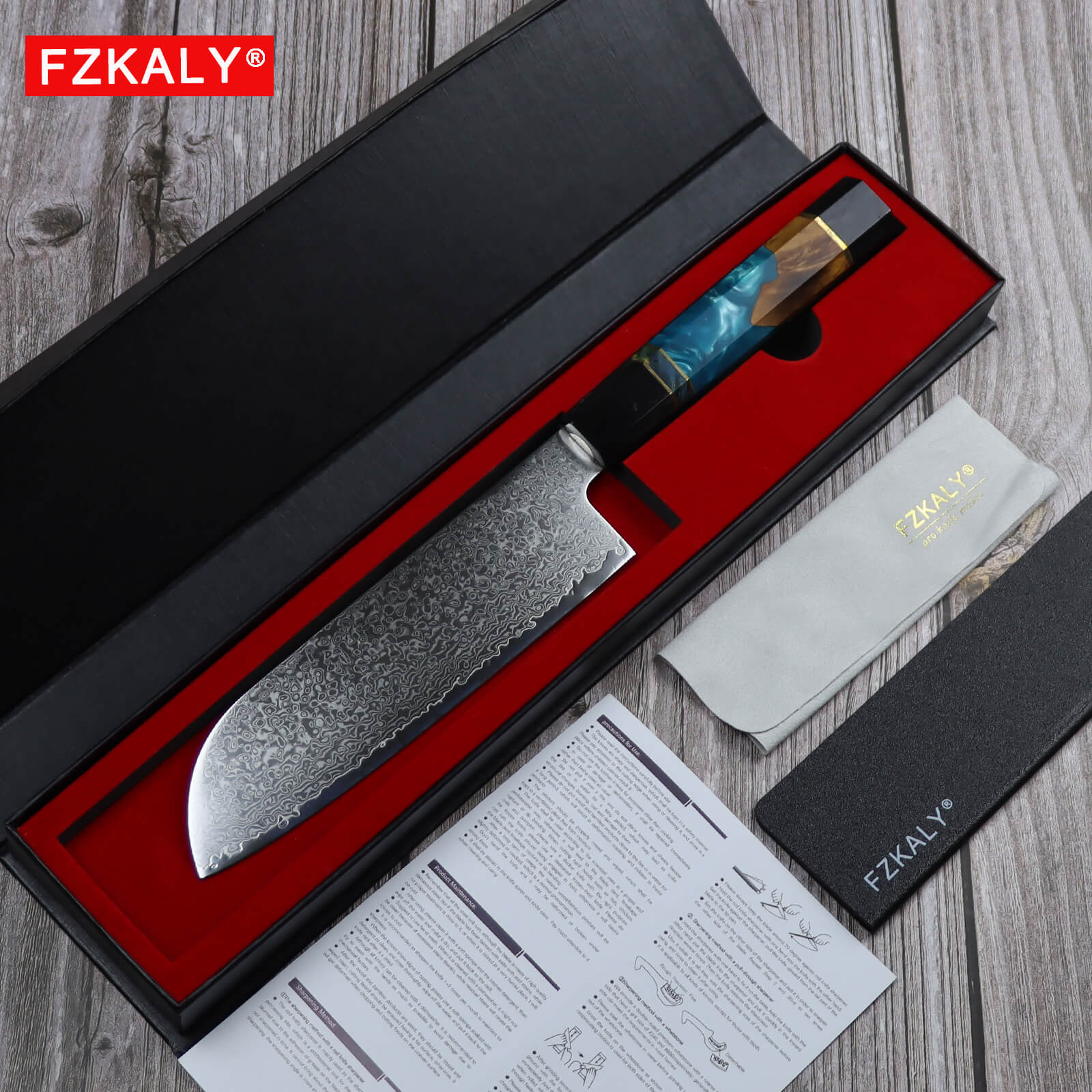Fzkaly Damascus Kitchen Knife Set With Gift Box, Perfect For Gift