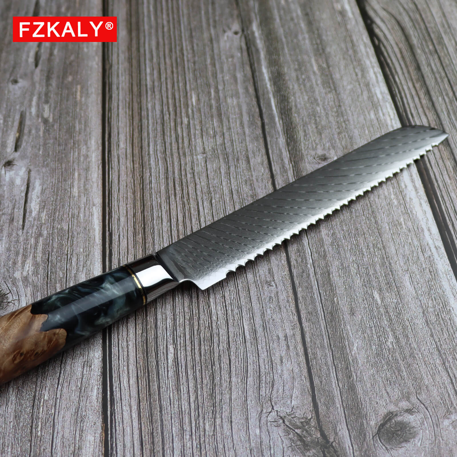 Fzkaly Damascus Bread Knife, 60±2 Rockwell hardness