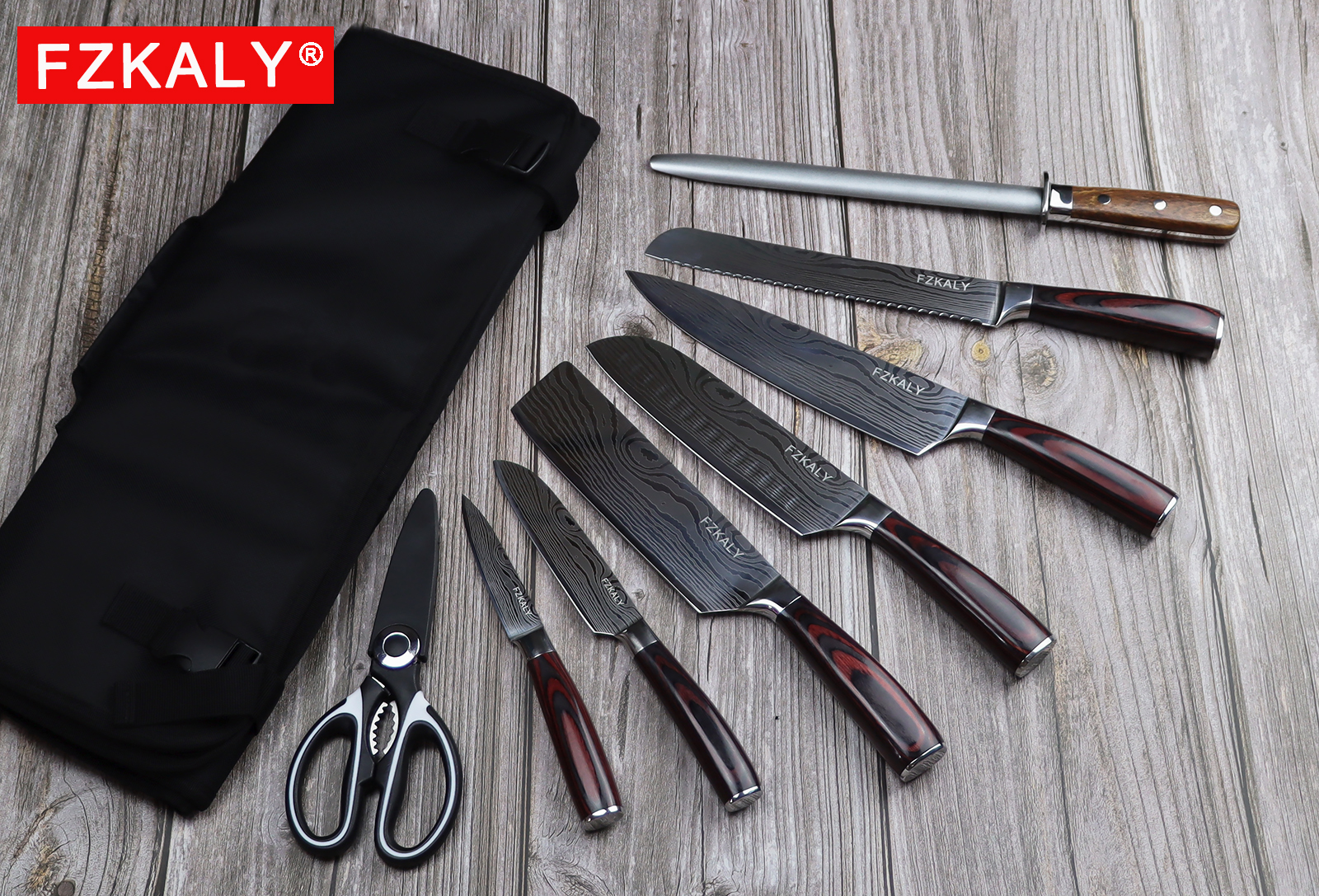 Professional 9 Piece Roll Knife Set,BBQ Knife Set,Knife Roll,Japanese Style  Premium Stainless Steel Chef Knife Set,Outdoor Camping Knife Set in One