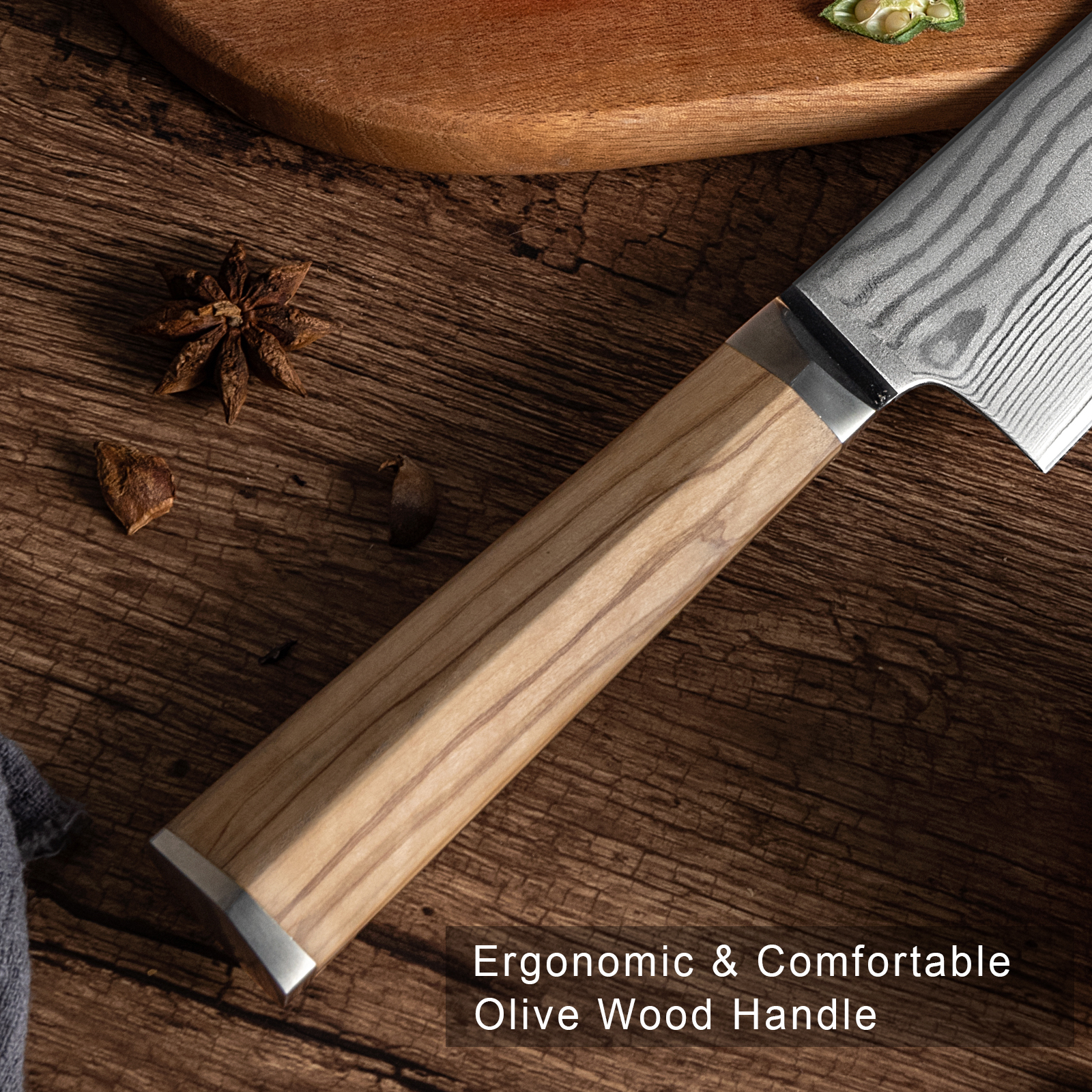 Japanese Kiritsuke Knife With Olive Wood Handle