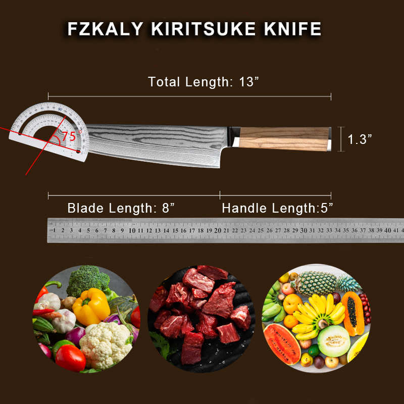 Japanese Kiritsuke Knife 8" With Olive Wood Handle - SIZE