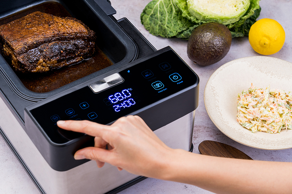 Sous Vide CoffeeRubbed Brisket with Coleslaw and Avocado