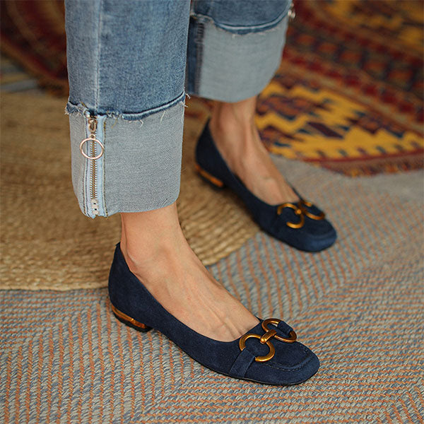 Cosypairs Casual Square Toe Horse-Bit Flats