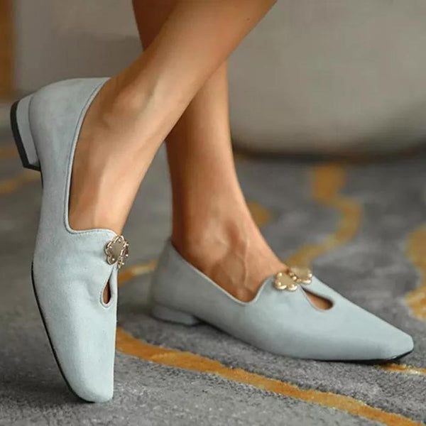 Cosypairs Elegant Pu Chic Metal Buckle Slip On Flat Loafers