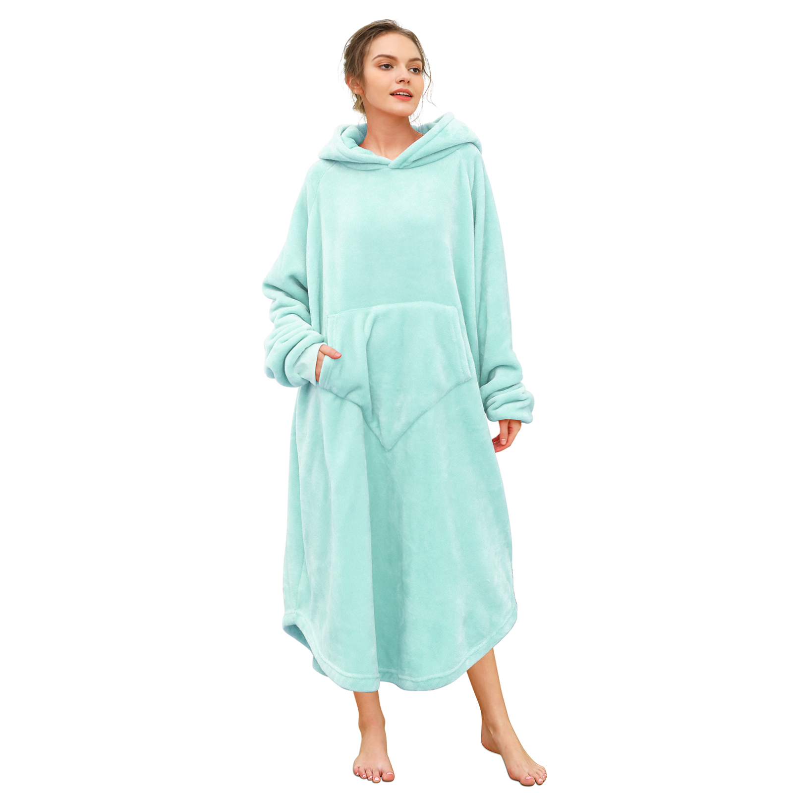 Brentfords Extra Long Teddy Fleece Blanket Hoodie Oversized for Women Men  Adult Wearable Throw Soft Giant Sweatshirt,One Size Sage Green