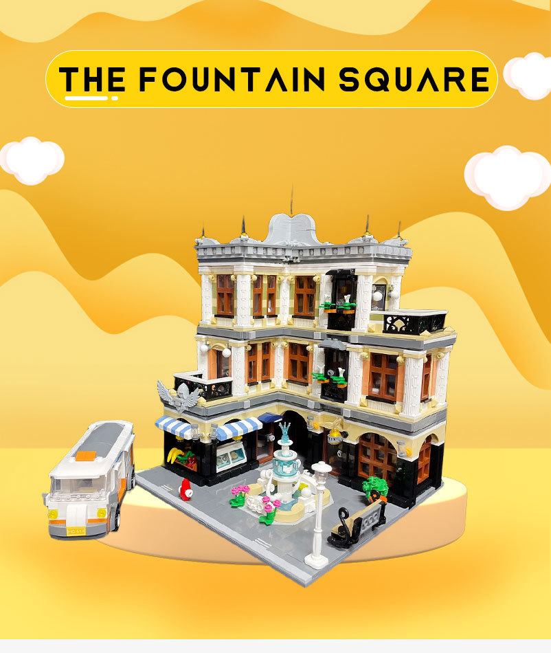 Creatoring Expert Street View The Fountain Square Moc Moduler House Building Blocks 89113 Corner Caffe