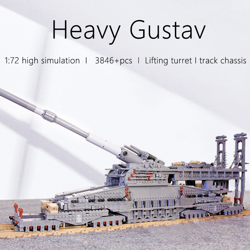 3846pcs Military WW2 Heavy Tank Bricks Set Gustav K5E German Railway Gun Dora Building Blocks 10005