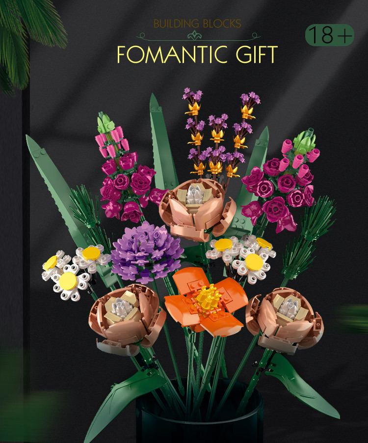 10289 Bird Of Paradise Bouquet Rose Building Block Unziptoy Diy Potted Illustration 10298