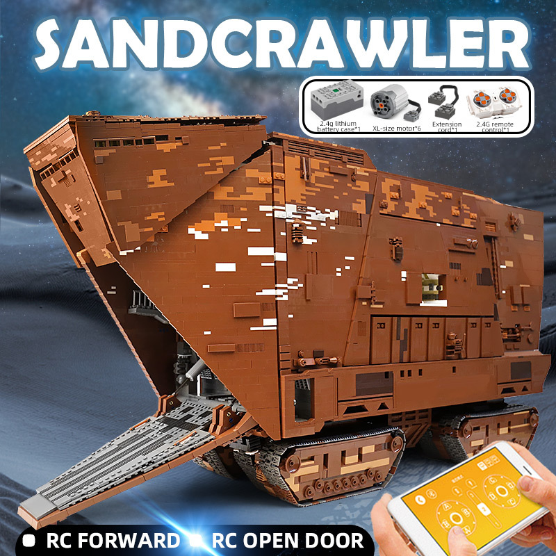 MOULD KING 21009 Star Plan Toys The MOC-13289 Motorized Cavegod UCS Sandcrawler Star Destroyer Model Building Blocks Kids Gifts