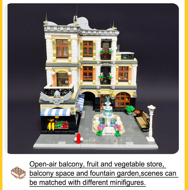 Creatoring Expert Street View The Fountain Square Moc Moduler House Building Blocks 89113 Corner Caffe