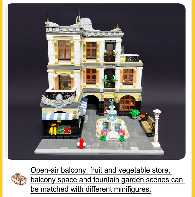 Creatoring Expert Street View The Fountain Square Moc Moduler House Building Blocks 89113 Corner Caffe