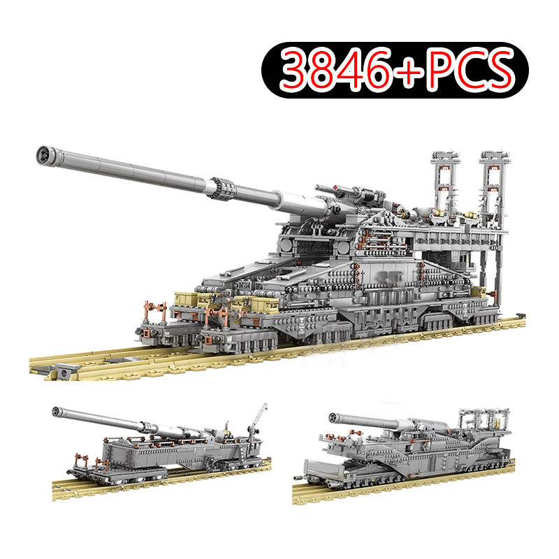 3846pcs Military WW2 Heavy Tank Bricks Set Gustav K5E German Railway Gun Dora Building Blocks 10005