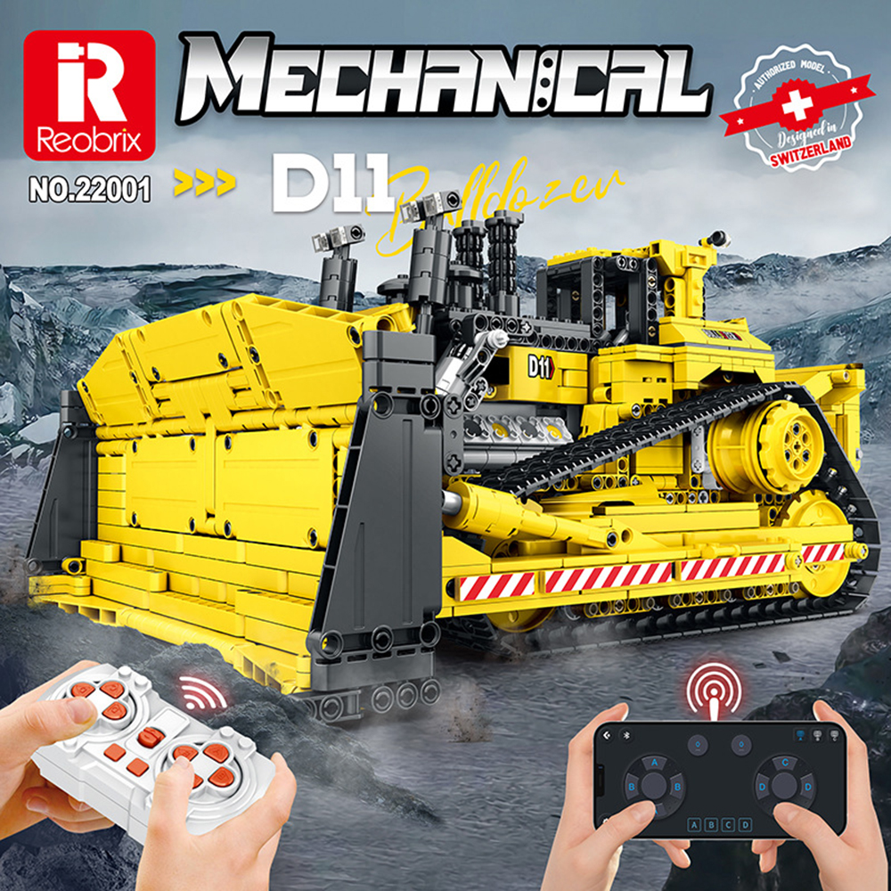 22001 1988pcs High-tech Engineering Car Series Mechanical D11 Bulldozer Moc Building Blocks
