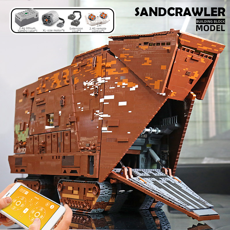 MOULD KING 21009 Star Plan Toys The MOC-13289 Motorized Cavegod UCS Sandcrawler Star Destroyer Model Building Blocks Kids Gifts