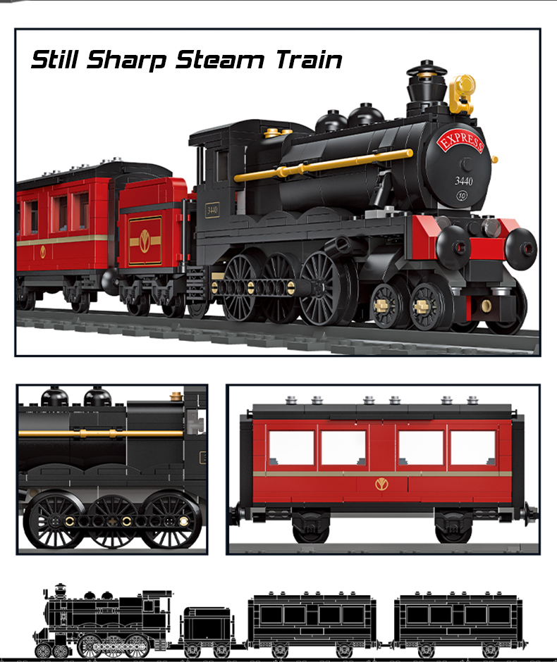 Classic Railway Steam locomotive Track Sets Building Block Expert Train Long-Distance Brick Counstrutor 59004