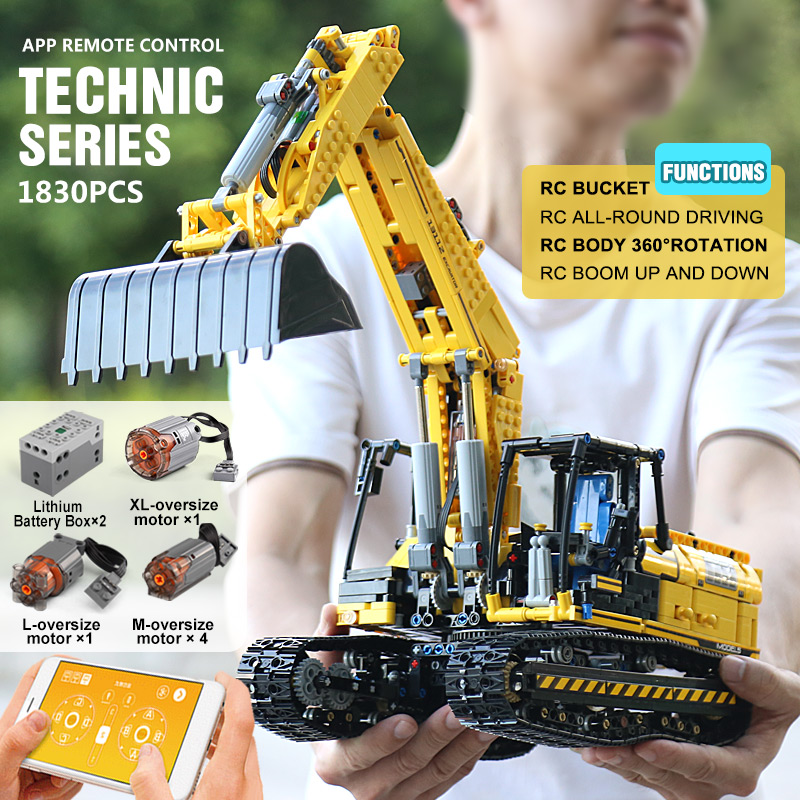 MOULD KING 13112 Motorized High-Tech Excavator truck 250X3-PF Truck Remote Building Blocks
