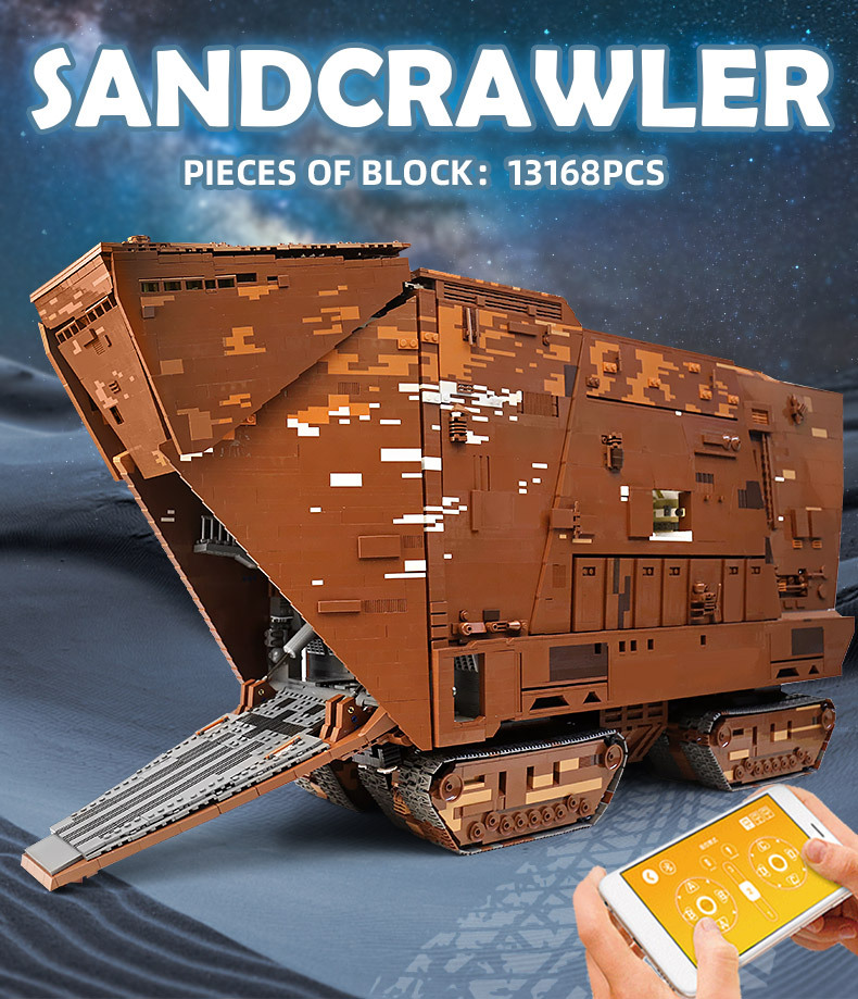 MOULD KING 21009 Star Plan Toys The MOC-13289 Motorized Cavegod UCS Sandcrawler Star Destroyer Model Building Blocks Kids Gifts