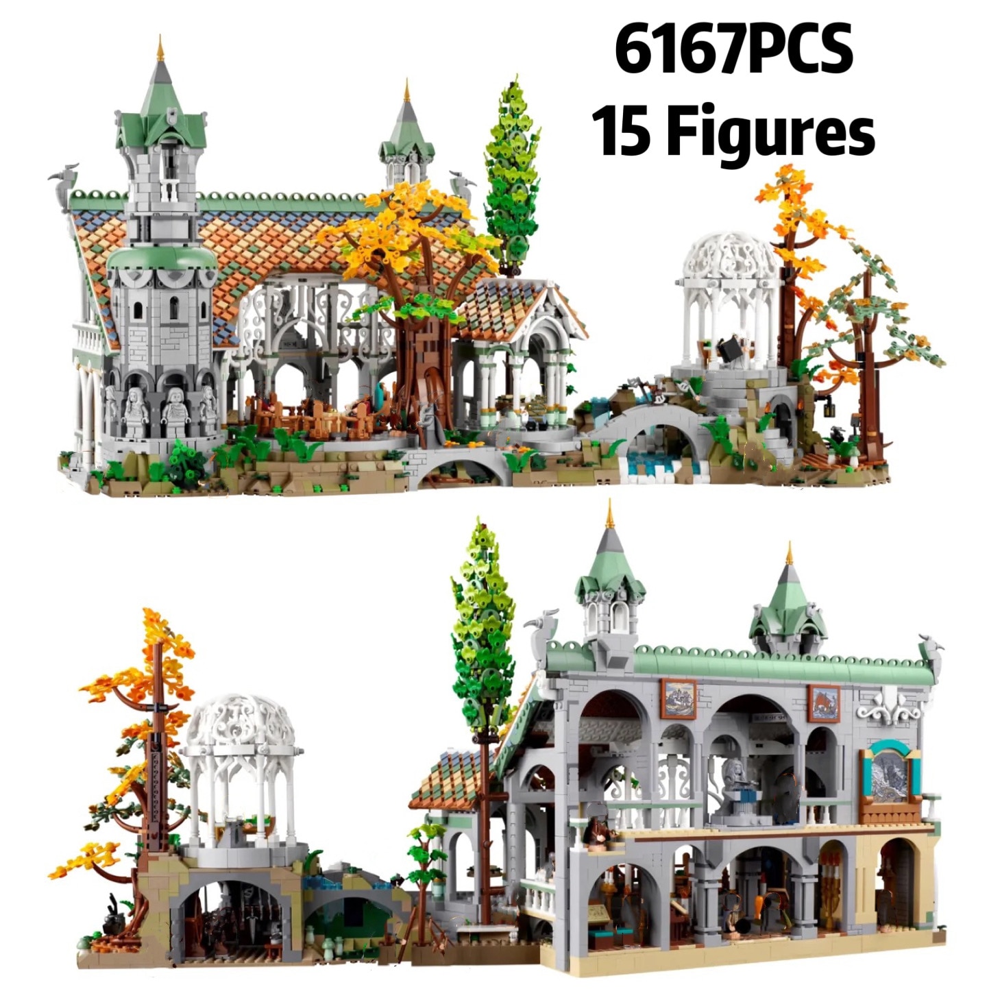 Creative Expert Icons Movie Lorded of Rings Rivendell Castle Model Building Blocks Brick 10316 Street View Toys 6167Pcs