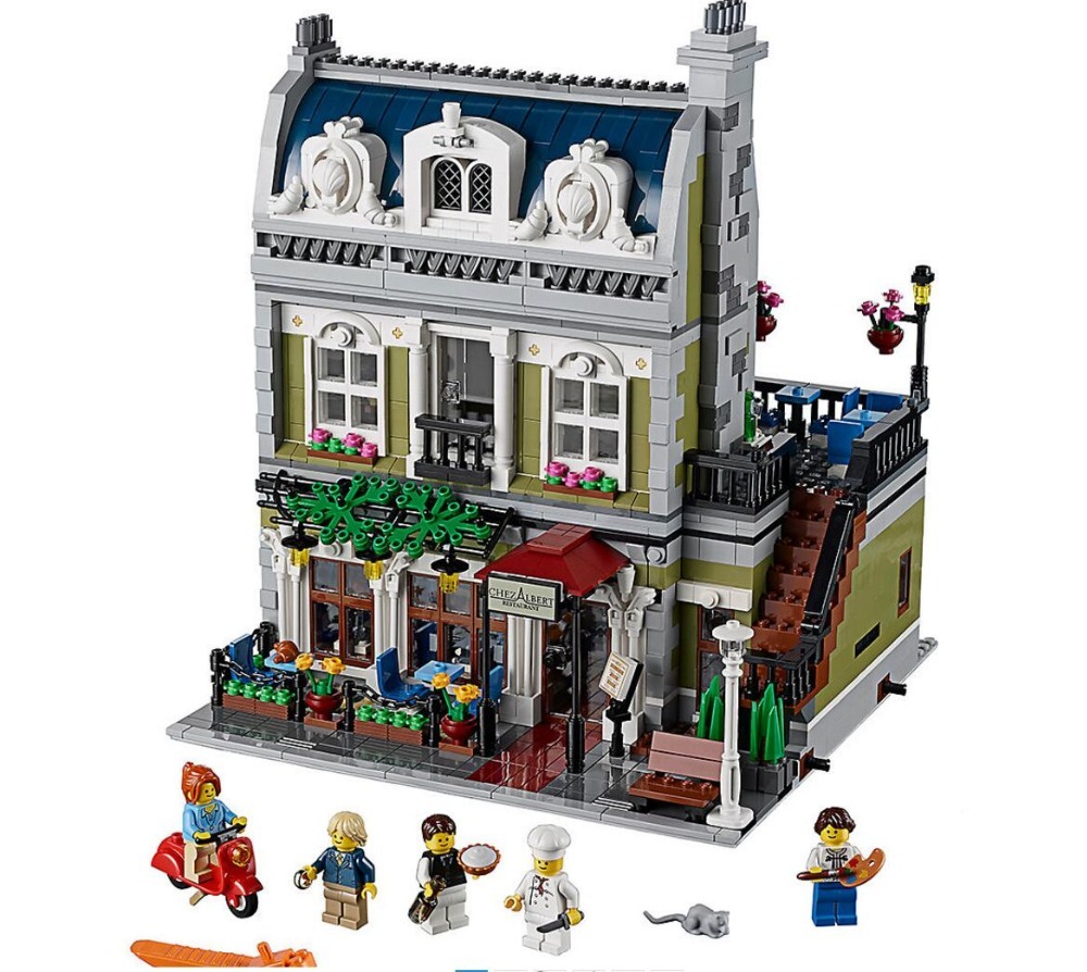 In Stock 2418Pcs City Street View Model Set Creator Parisian Restaurant Apartment Building Blocks Bricks Compatible 10243 Gift