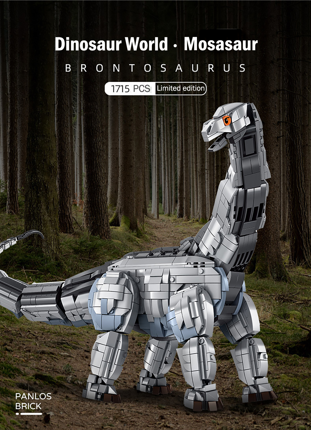 Panlos MOC 611005 Dinosaur Mosasaurus Assembly Model Grey Despotic Dragon 1859pcs Building Blocks