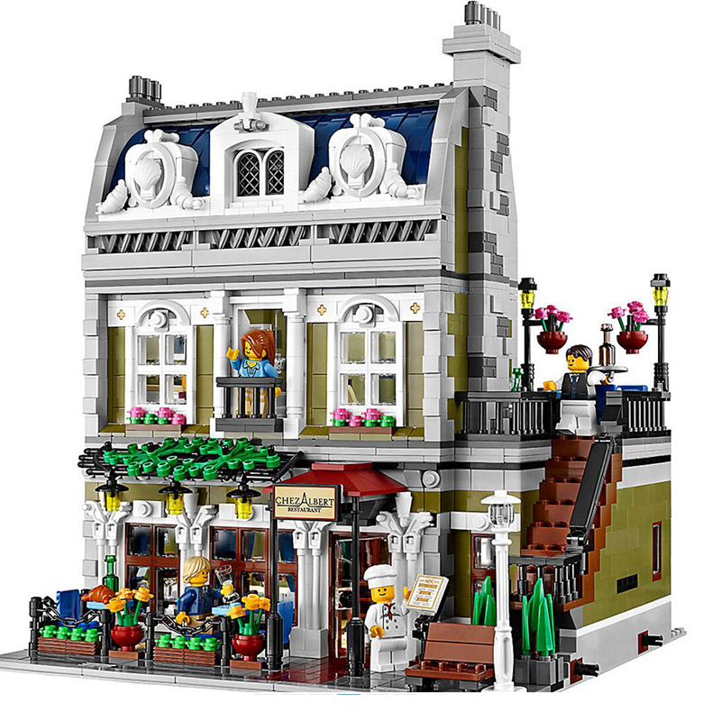 In Stock 2418Pcs City Street View Model Set Creator Parisian Restaurant Apartment Building Blocks Bricks Compatible 10243 Gift