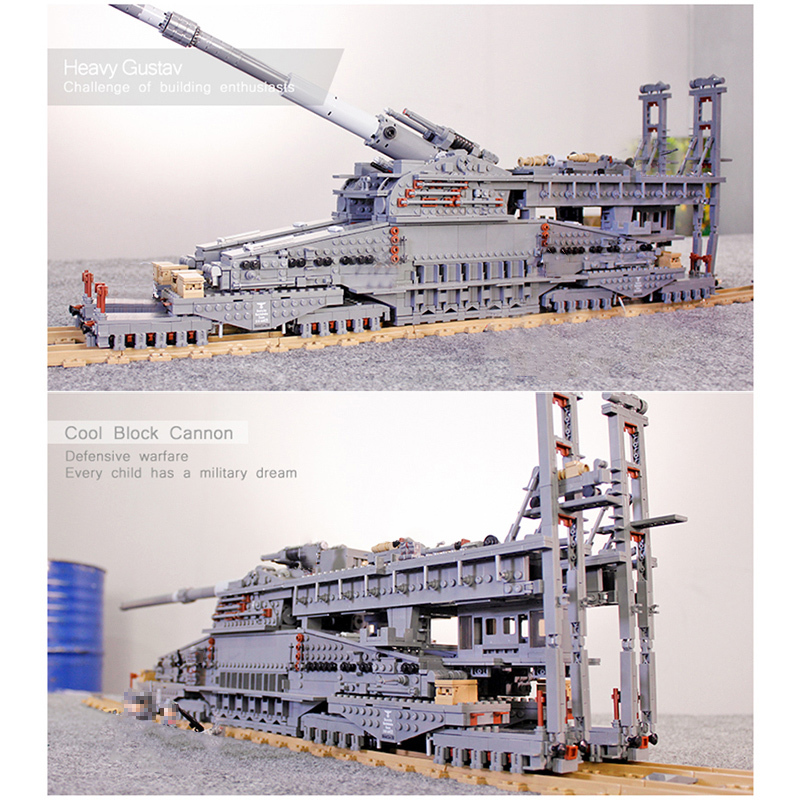 3846pcs Military WW2 Heavy Tank Bricks Set Gustav K5E German Railway Gun Dora Building Blocks 10005