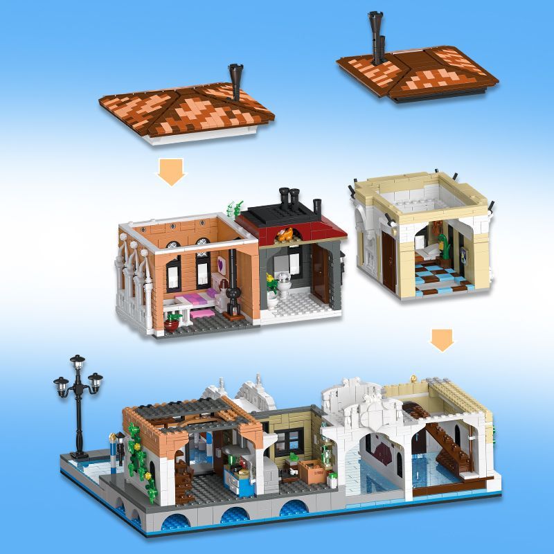 The Little Venice City Street View Architecture House Model Modular Building Blocks MOC Garden Center 89122