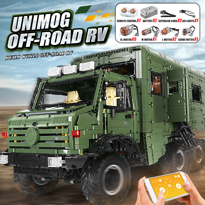 J907 High-Tech Remote Control The MOC Motorzied Nomadism RV Motorhome Truck Set Building Blocks Car