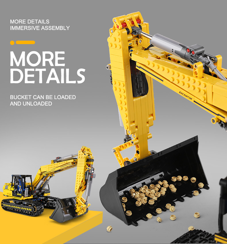 MOULD KING 13112 Motorized High-Tech Excavator truck 250X3-PF Truck Remote Building Blocks