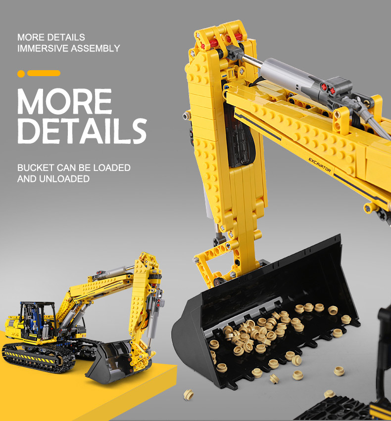 MOULD KING 13112 Motorized High-Tech Excavator truck 250X3-PF Truck Remote Building Blocks