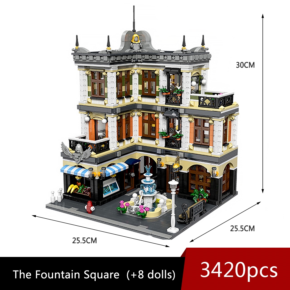 Creatoring Expert Street View The Fountain Square Moc Moduler House Building Blocks 89113 Corner Caffe