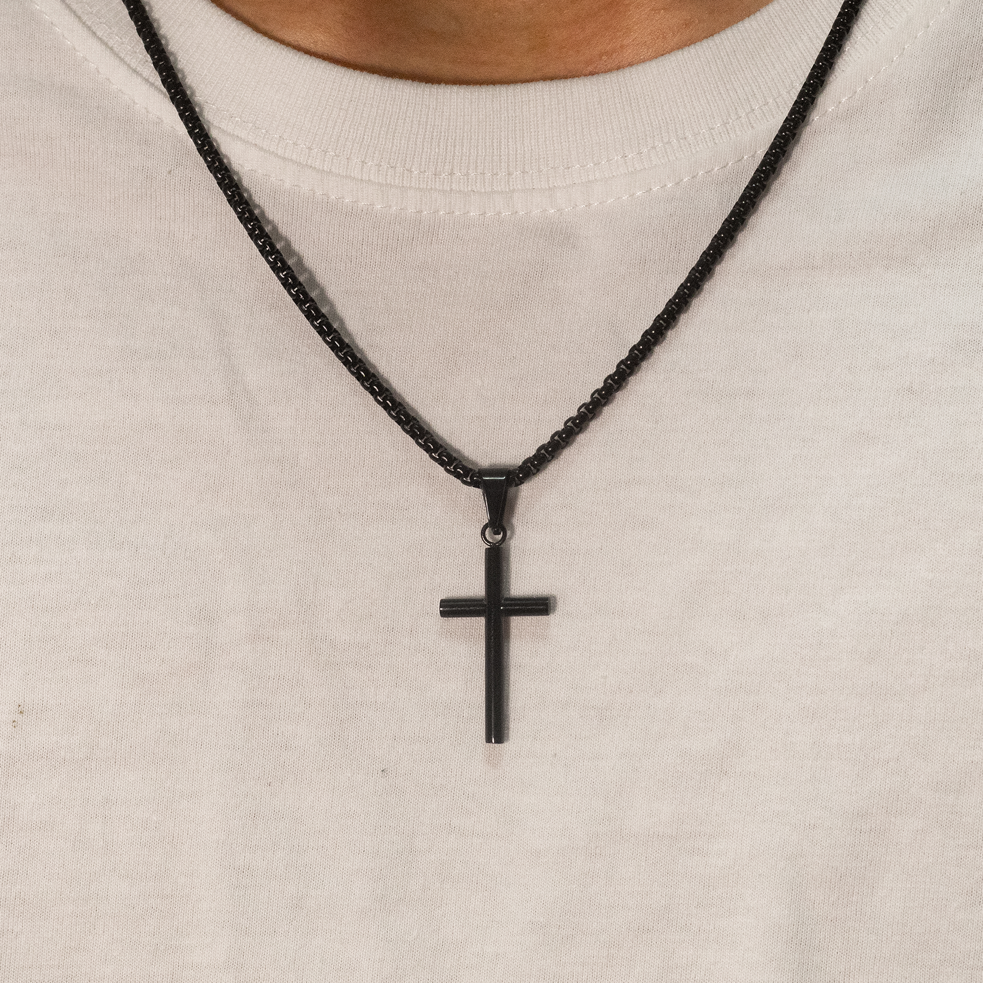 Men's Black Stainless Steel Polished Cross Pendant