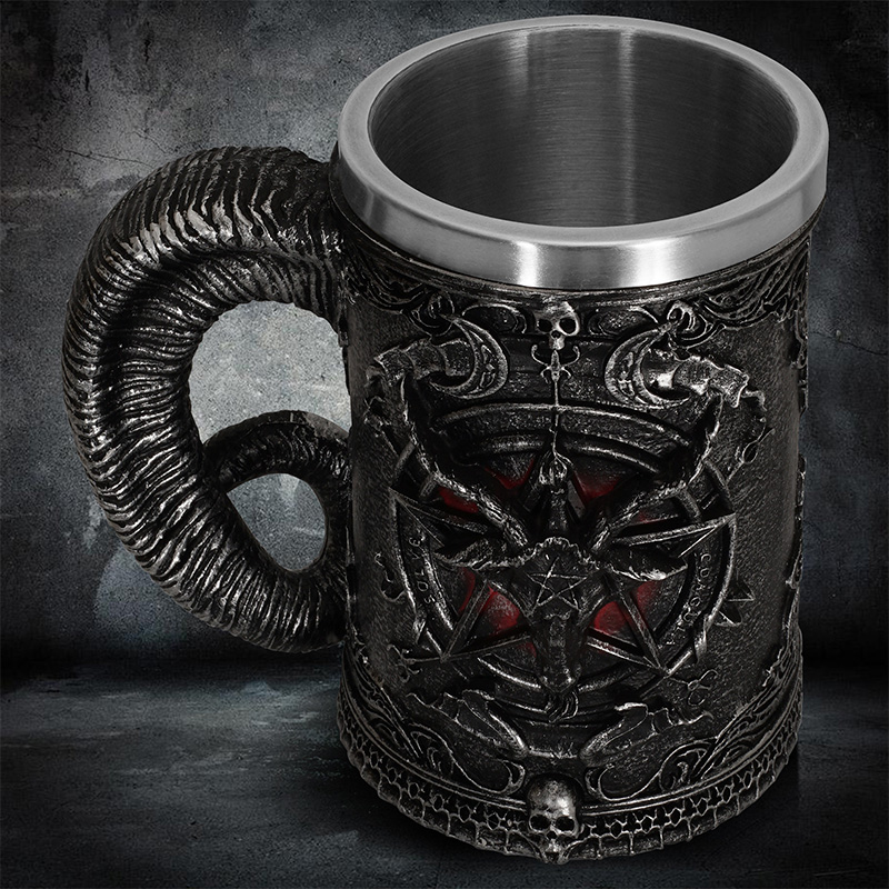 Viking Baphomet Head Beer Mug Pentagram Cup Sulludd